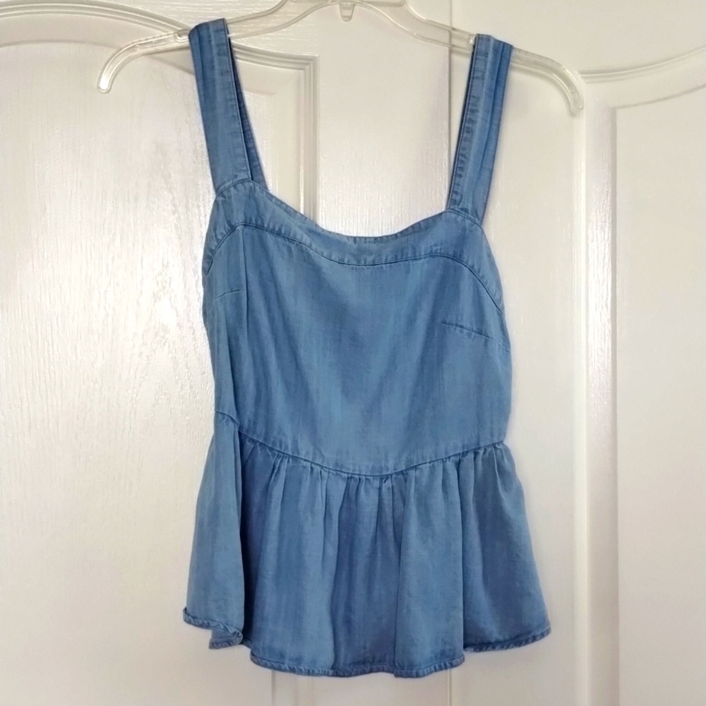 The impeccable pig tank top blouse denim blue chambray medium summer smocked